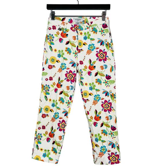 Vintage Floral Print Guess Ankle Jeans Crop Zip Fly - M - Picture 1 of 4